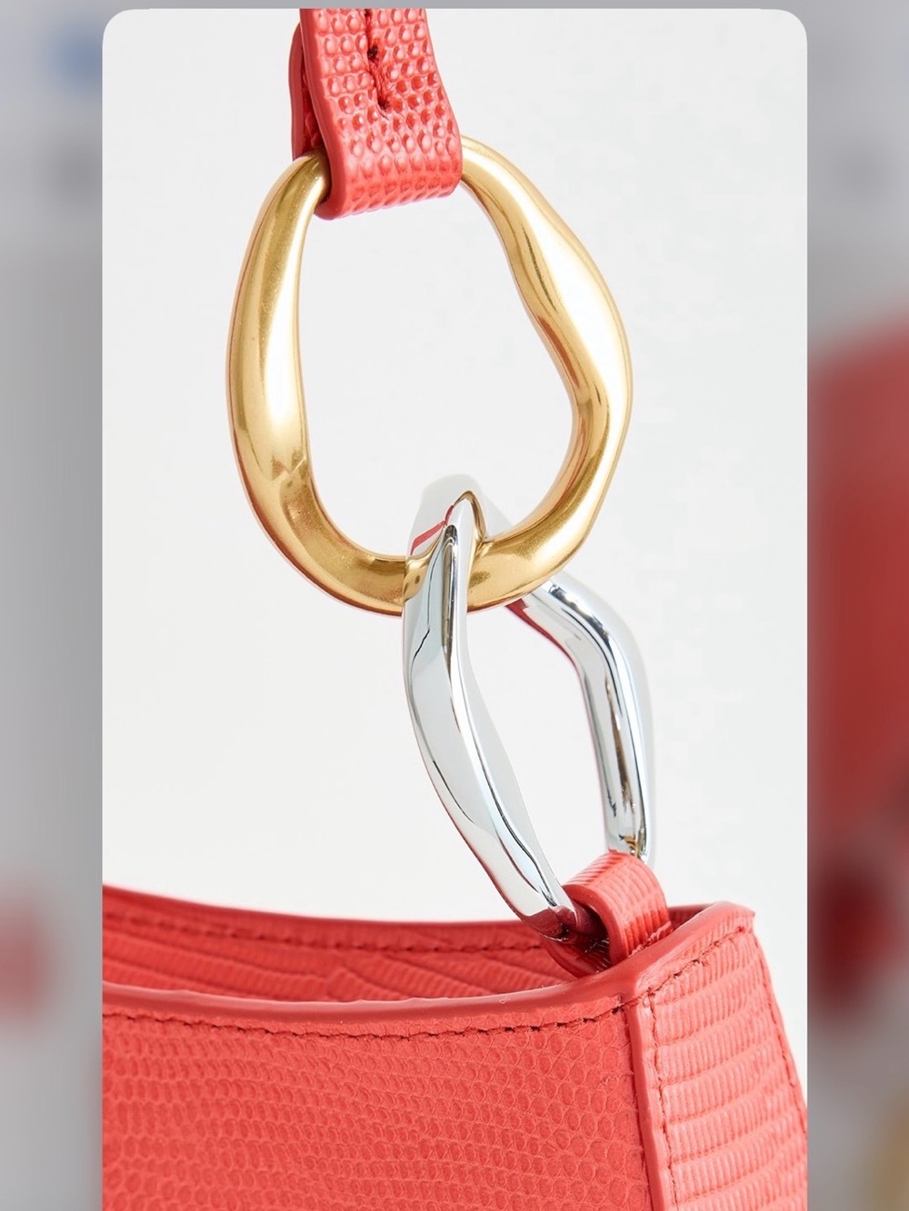 STAUD Ollie Coral-Red Shoulder Bag with Mixed Metal Hardware - Picture 4 of 9
